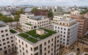 The Athletes' Village is not lagging behind in the sustainable energy race. It generates energy from various sources like geothermal and solar power. 1/3 of the rooftops are equipped with solar panels. Thoughtful design elements like gardens and wind tunnels formed by the Seine between the buildings to  help regulate the temperature.