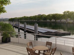 On the River Seine, a floating solar farm steals the spotlight. This mobile, floating, and removable installation, with its 400m² of photovoltaic surface area, can produce 78kWc of electricity. It's equivalent to the consumption of about 94 apartments in the Olympic and Paralympic Village.