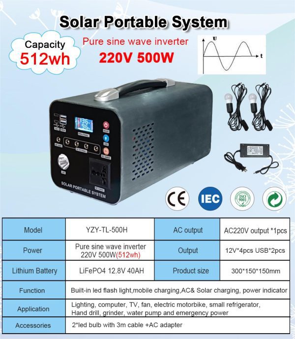 500W Portable Solar Generator Lithium Battery Power Station AC/DC for Camping Outdoor Emergency Backup. - Image 4